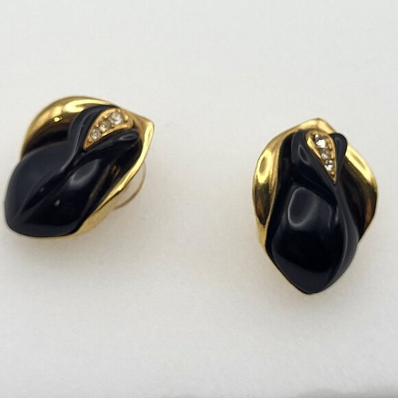 Kenneth J Lane Midnight Rose Black Clip-on Earrings KJL for Avon Clear Crystal - Picture 4 of 13